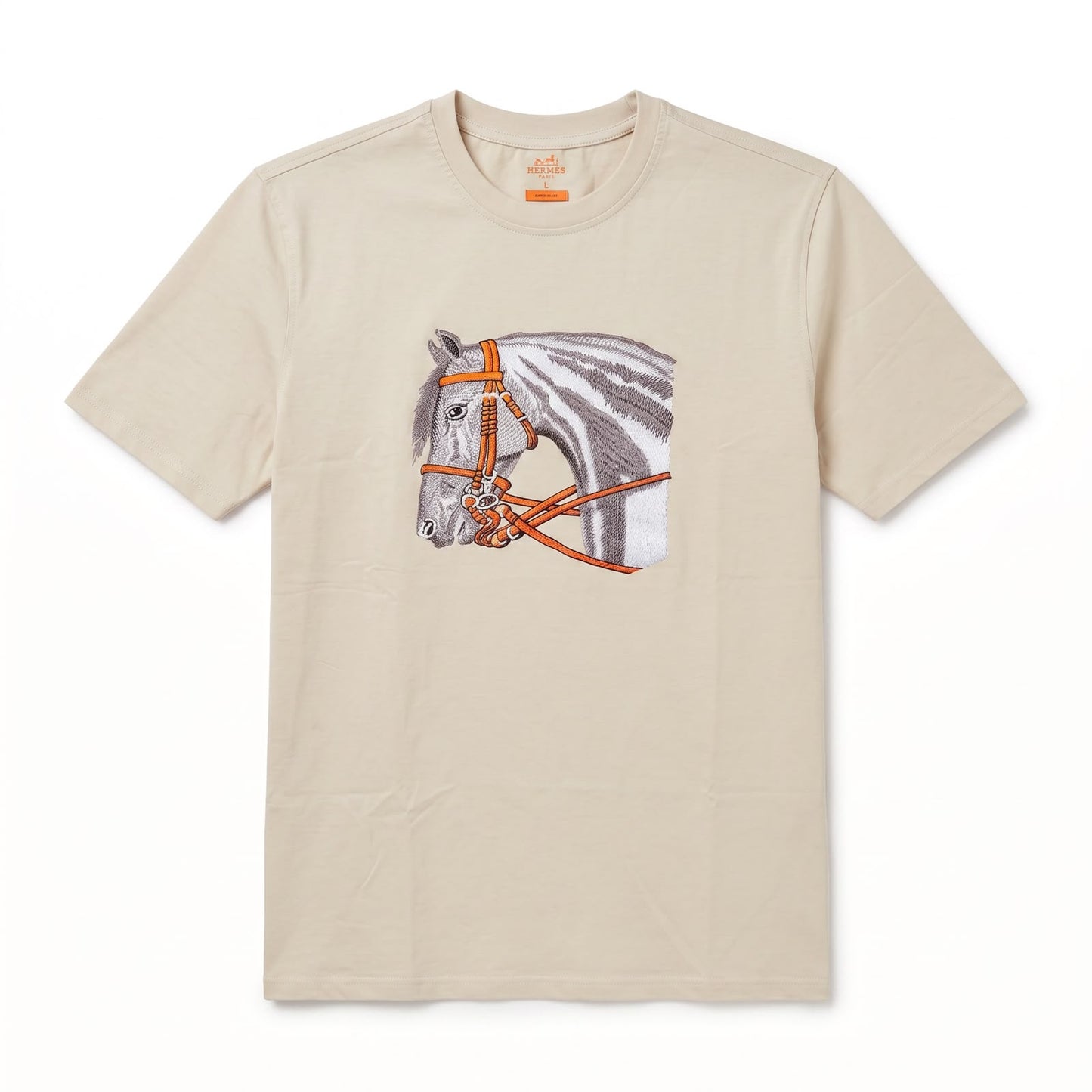HERMES Paris Horse Graphic Short Sleeve Cotton T-Shirt