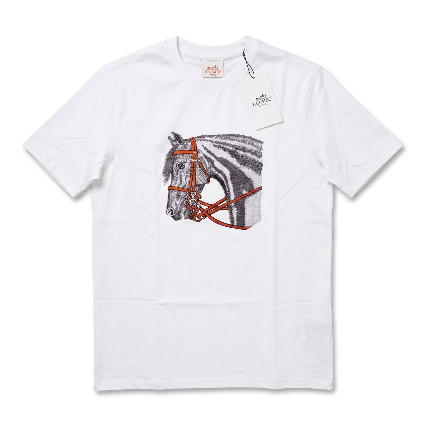 HERMES Paris Horse Graphic Short Sleeve Cotton T-Shirt