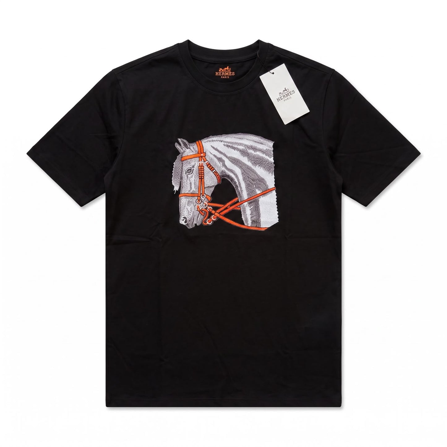 HERMES Paris Horse Graphic Short Sleeve Cotton T-Shirt